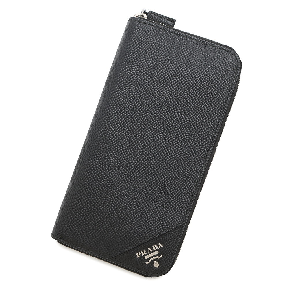 Prada Saffiano Long Wallet Round Zipper Black